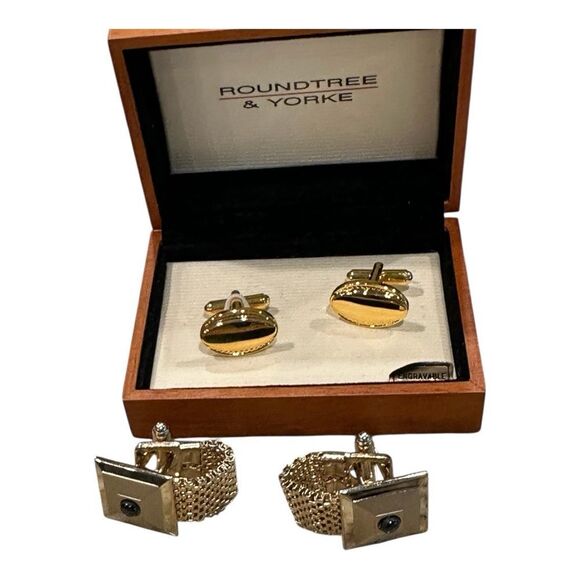 Roundtree & Yorke Gold Cuff Links Elegant Accessories - Picture 1 of 8